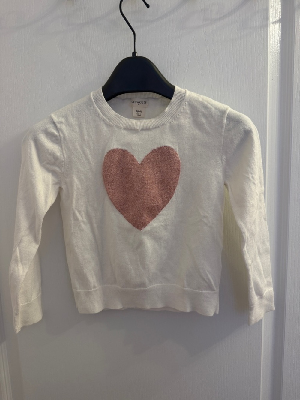 Crewcuts Cream Knit Sweater with Pink Heart Detail